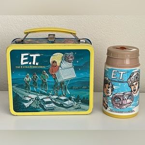 Vintage E.T. Extra Terrestrial Movie Tin Metal Lunchbox w/ Thermos